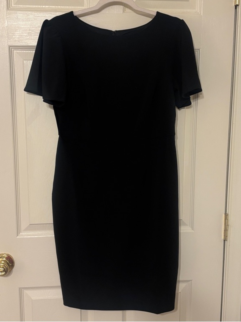 Lark & Ro Black Stretch Midi Dress with Short Flutter Sleeves